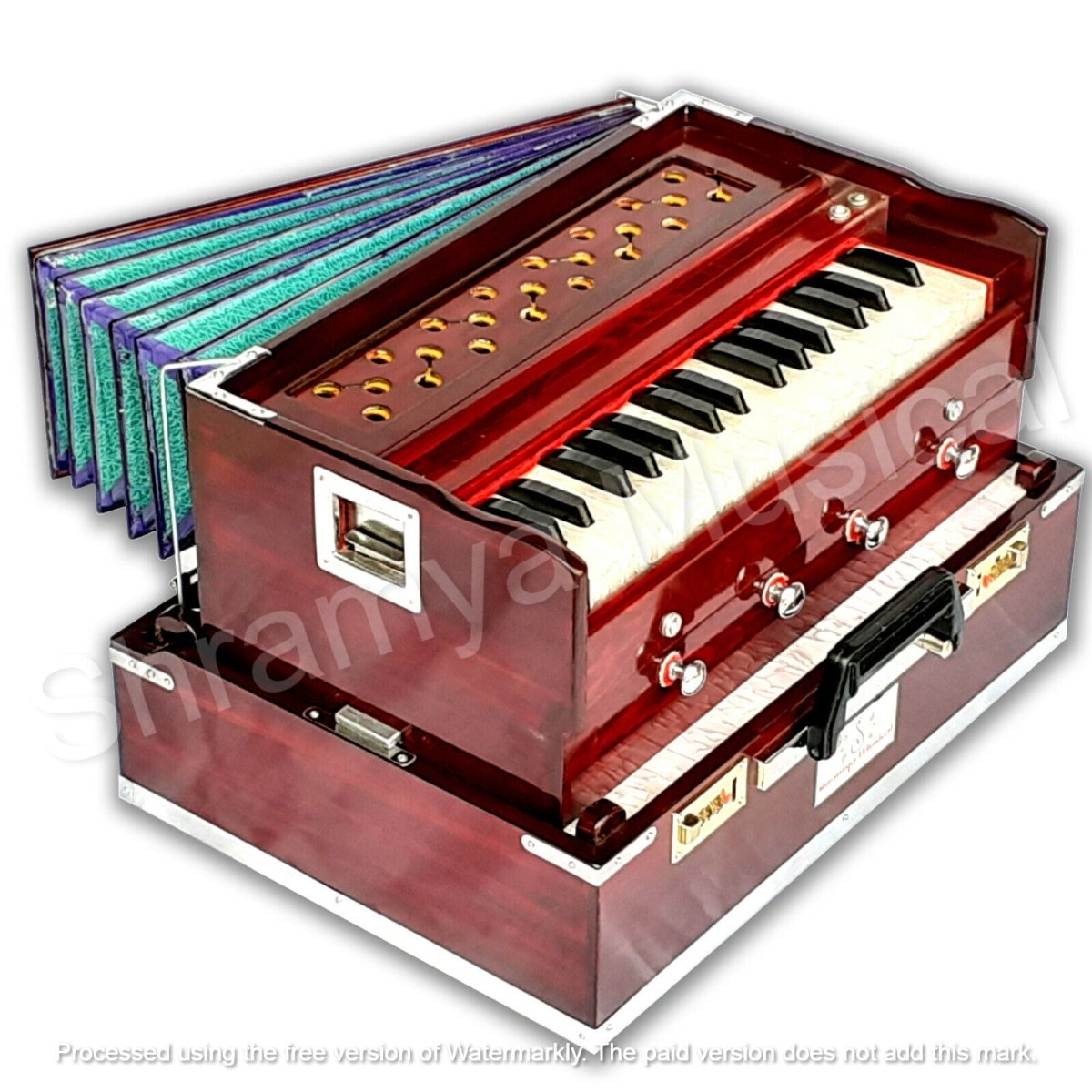 Portable/Traveler Harmonnium Brown Color 32 Keys ( 2.5 Octave ) Tune 432 Hz 4 stopper 7 Fold Bellow - Harmonium_OLD INDIAN CRAFTS