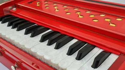 32 Keys Portable Harmonium red Color 4 Stopper 2.5 Octave multi-fold Bellow 440 hz Tuned Made in India - OLD INDIAN CRAFTS