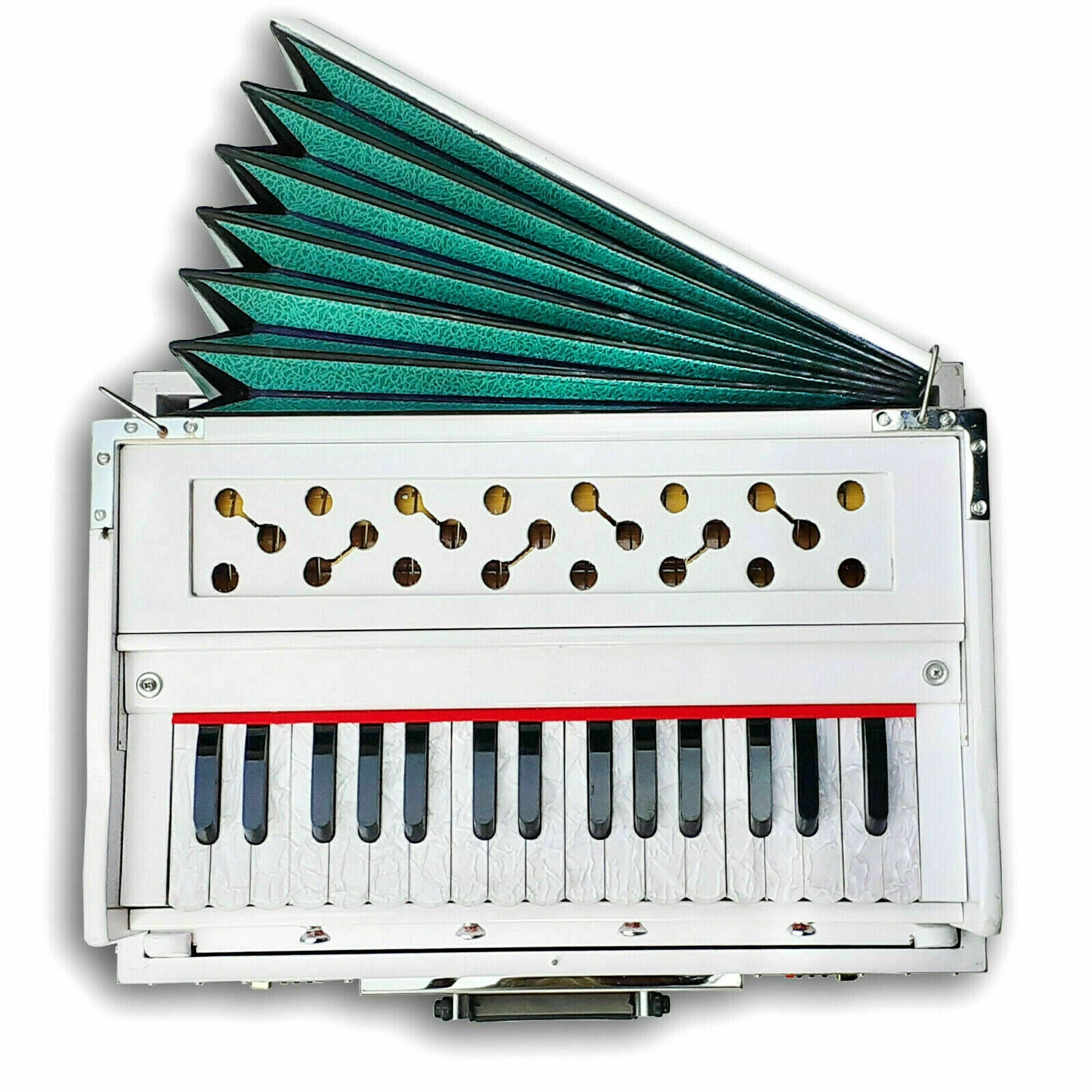 32 Keys White Portable Harmonium 4 Stops Tuned at 440 hz Made In India - Harmonium_OLD INDIAN CRAFTS