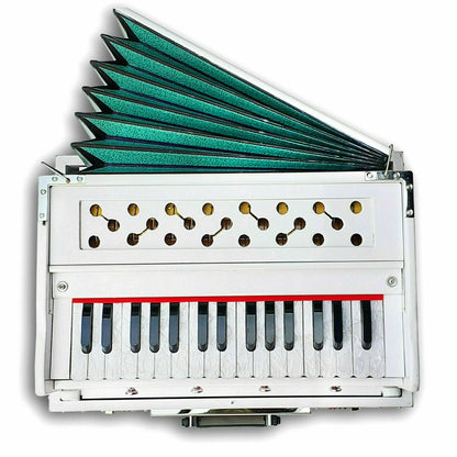 32 Keys White Portable Harmonium 4 Stops Tuned at 440 hz Made In India - Harmonium_OLD INDIAN CRAFTS