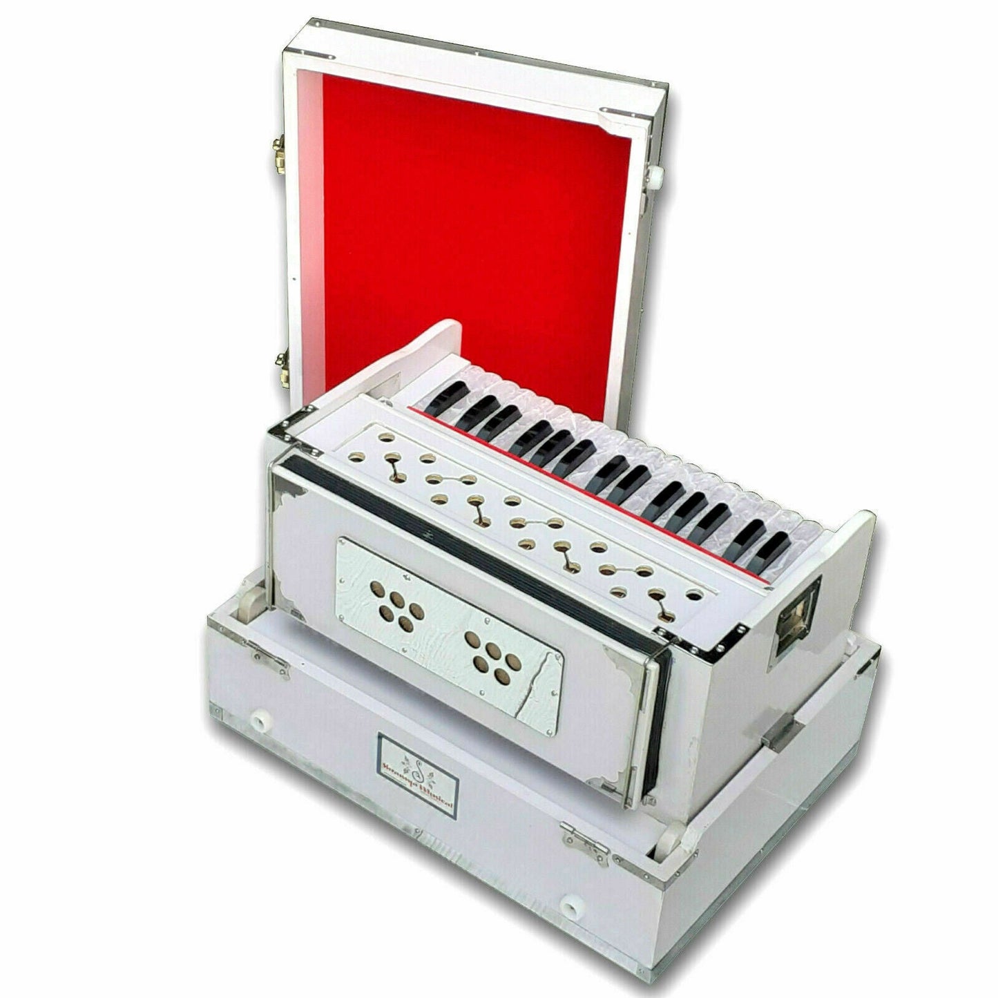 32 Keys White Portable Harmonium 4 Stops Tuned at 440 hz Made In India - Harmonium_OLD INDIAN CRAFTS