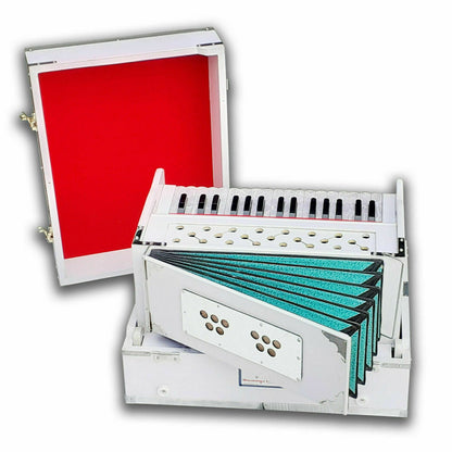 32 Keys White Portable Harmonium 4 Stops Tuned at 440 hz Made In India - Harmonium_OLD INDIAN CRAFTS