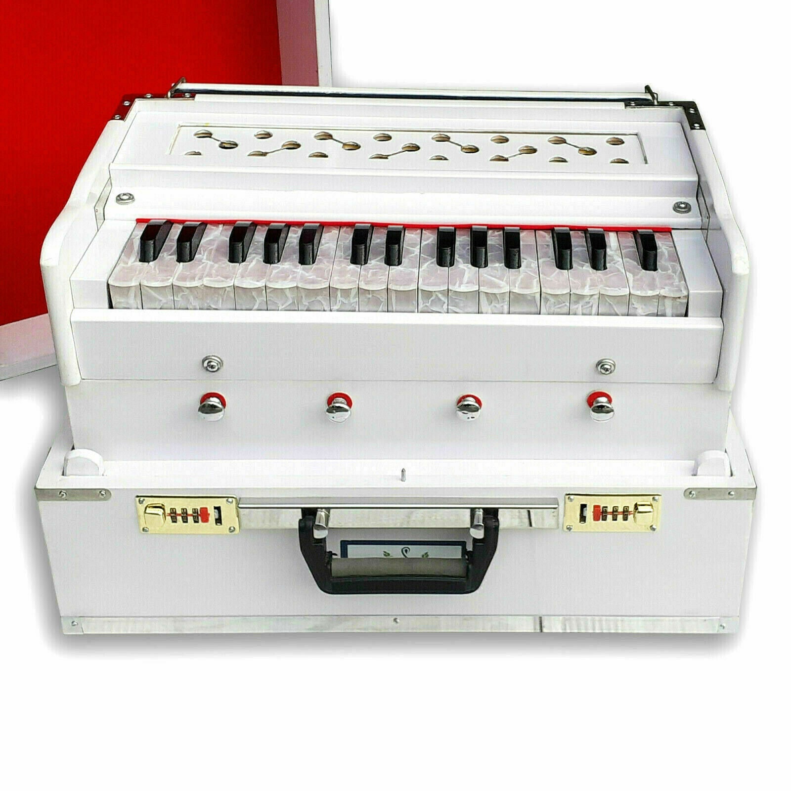 32 Keys White Portable Harmonium 4 Stops Tuned at 440 hz Made In India - Harmonium_OLD INDIAN CRAFTS