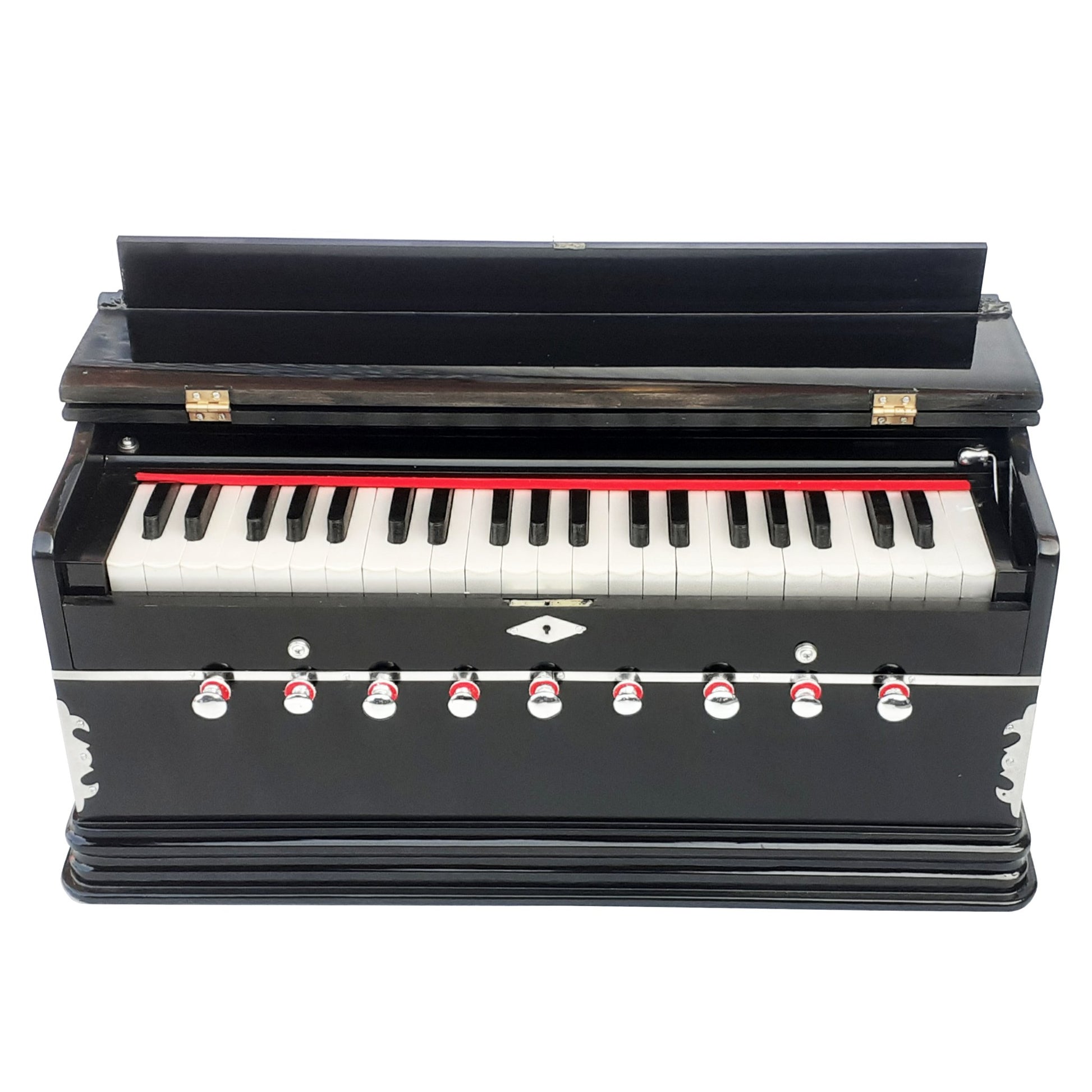 42 keys Black Standard Harmonium Multi-Fold Bellows 9 Stopper 440 hz Tuning Made In India - Harmonium_OLD INDIAN CRAFTS