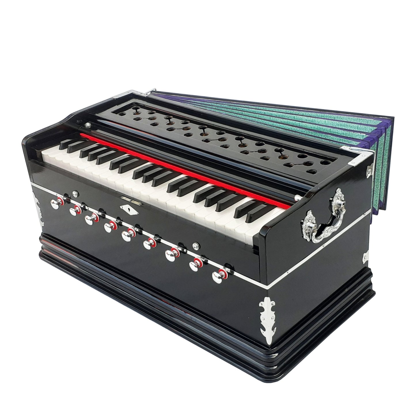 42 keys Black Standard Harmonium Multi-Fold Bellows 9 Stopper 440 hz Tuning Made In India - Harmonium_OLD INDIAN CRAFTS