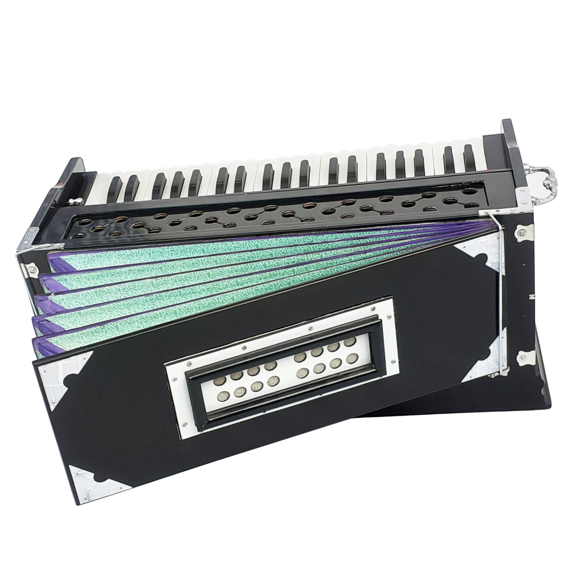 42 keys Black Standard Harmonium Multi-Fold Bellows 9 Stopper 440 hz Tuning Made In India - Harmonium_OLD INDIAN CRAFTS